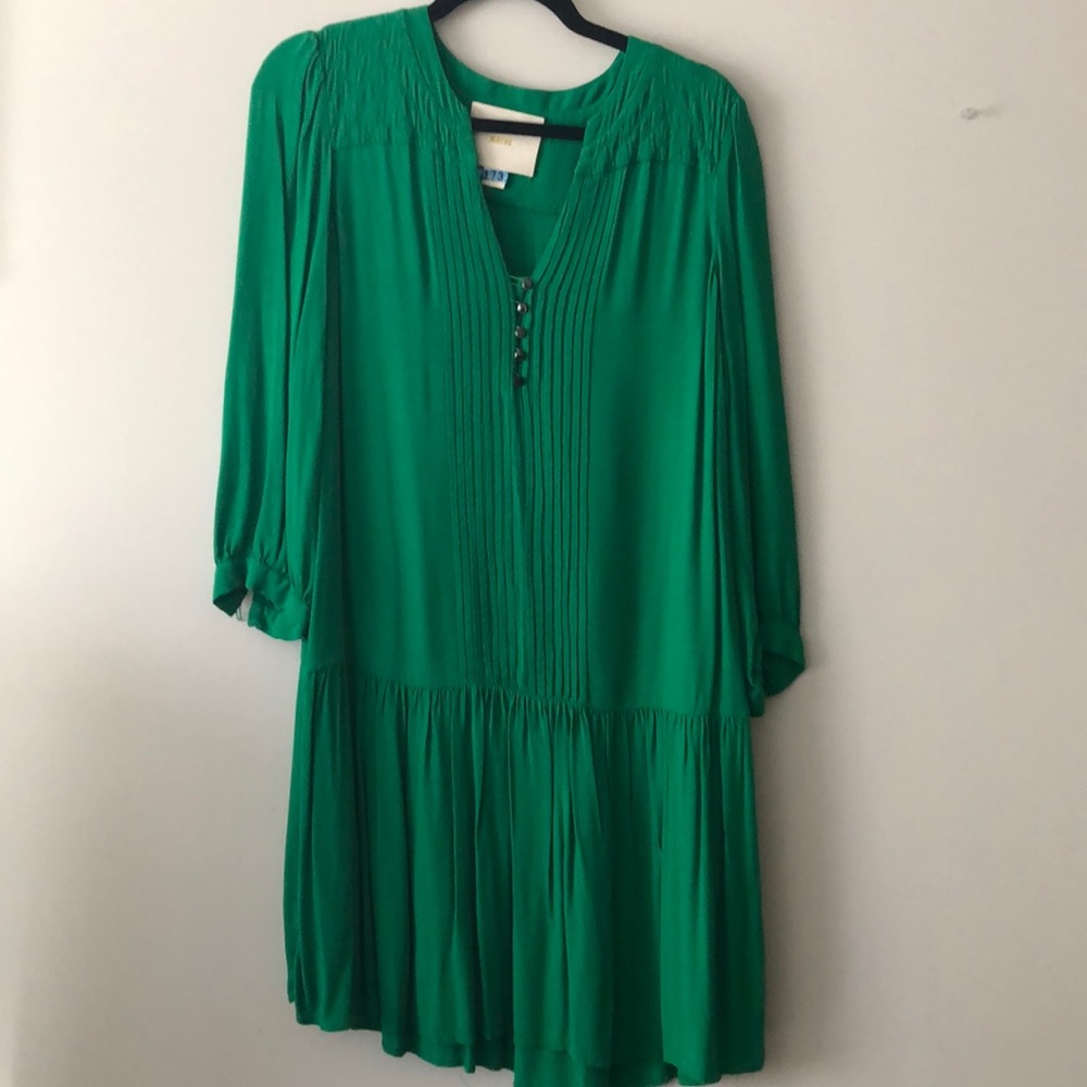 Green Anthropologie dress w/ pockets & detail